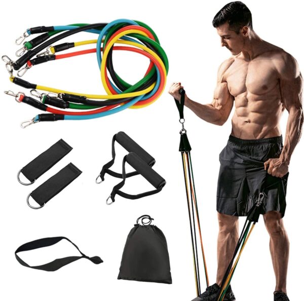 11 Piece Power Resistance Band Set Strength Training Yoga Sports Fitness Band Equipment for Men and Women