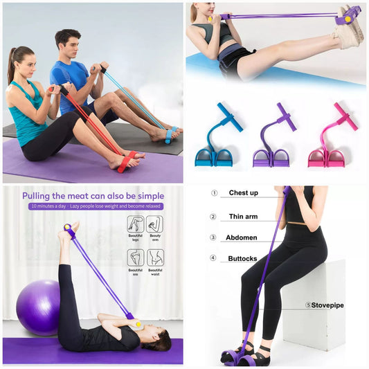 Foot Pedal Resistance Band Elastic Sit-Up Pull Rope Yoga Fitness Gym - Elastic Pull Ropes Tummy Trimmer