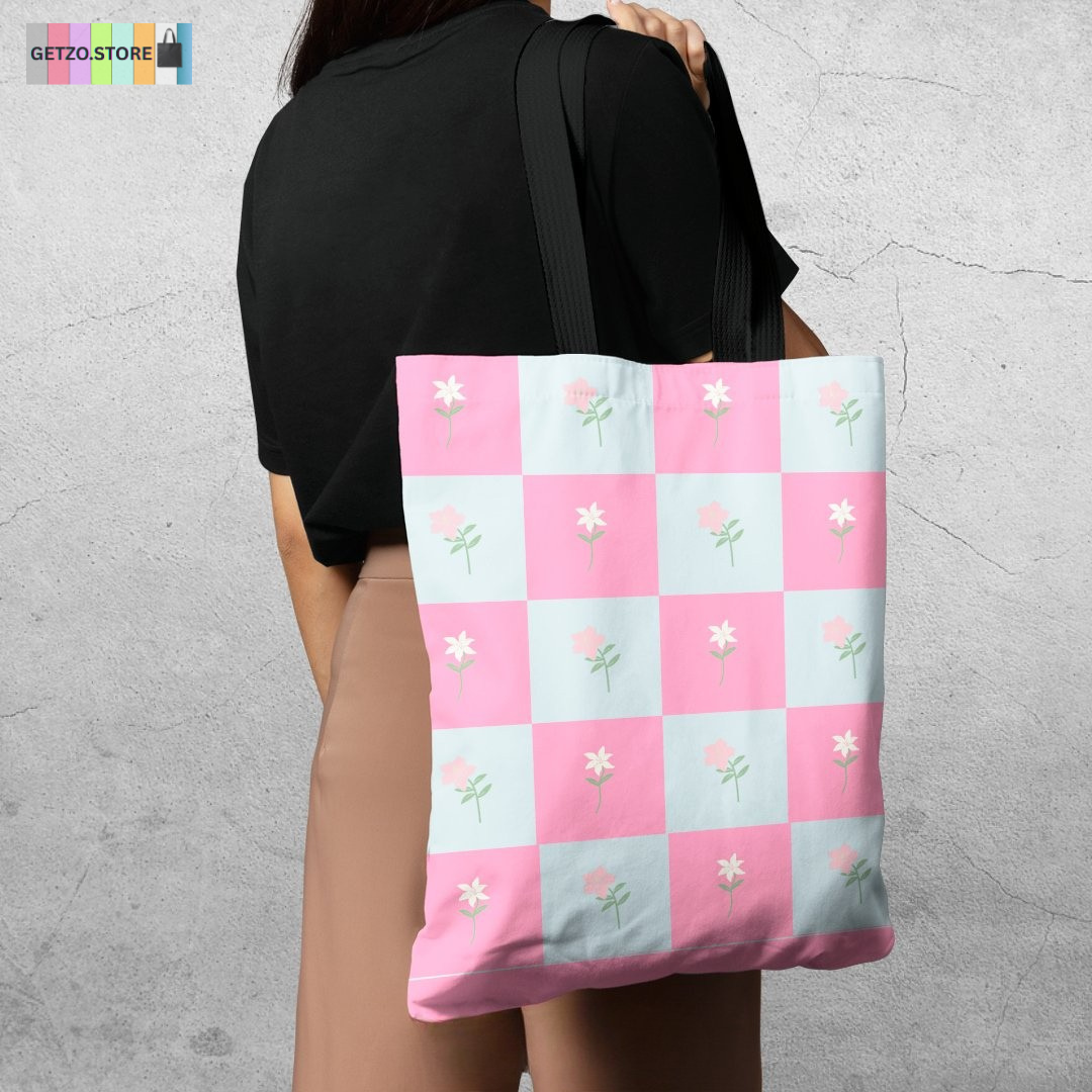 TB007 - Pink Checkered Tote Bag