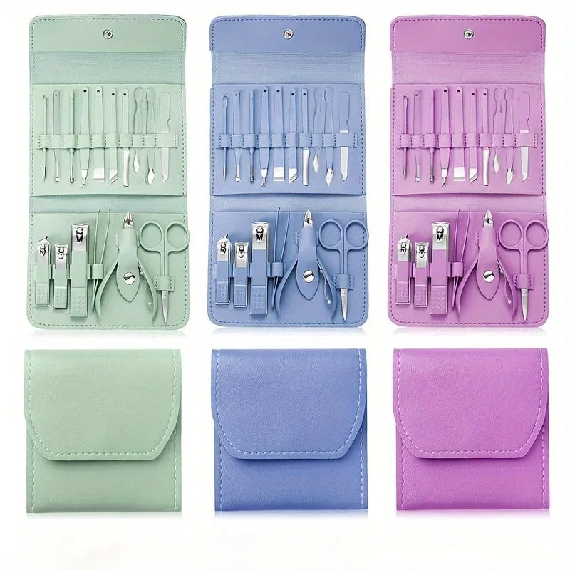 16pcs Professional Manicure & Pedicure Set – Nail Clippers, Cuticle Nippers & Grooming Tools with Travel Case