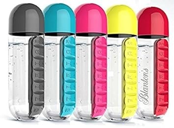 2-in-1 Medicine Organizer with Water Bottle – 7 Days Pill Box, 600ml BPA-Free Drinking Bottle, Removable Cup, Compac